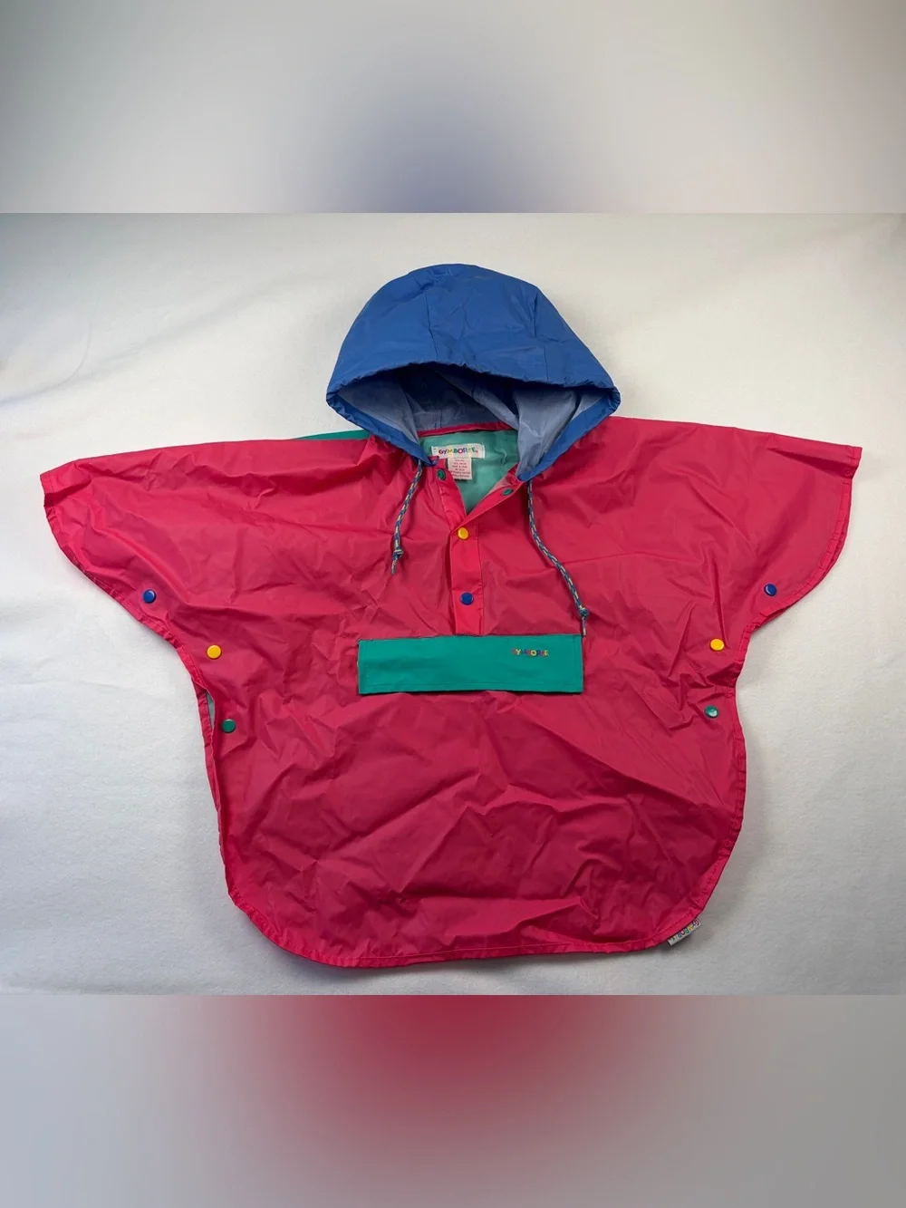 Vtg 90s Gymboree Kids PVC Nylon Colorful Waterproof Rain Poncho Rainbow‎ Tag S/M
